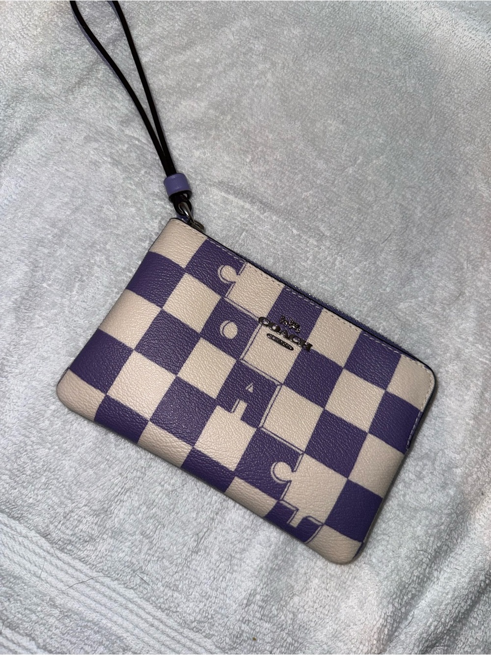 Coach Purple & Cream Check Wristlet Pouch